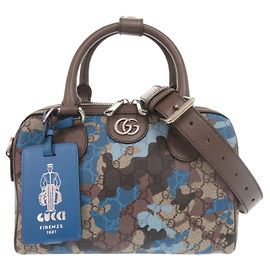 Bolsa Mini Boston Gucci GG Camouflage Marrom Azul