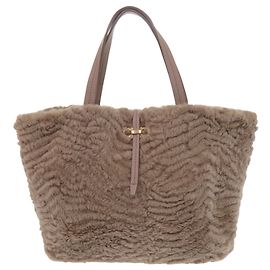 Saco Tote em couro e pele Salvatore Ferragamo Double Gancini Marrom