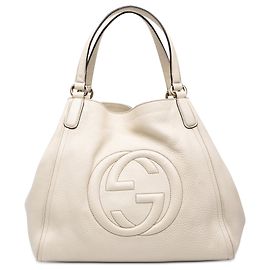 Gucci White Medium Calfskin Soho Cellarius Tote White Cream