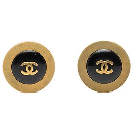 Boucles d'oreilles clips rondes émaillées plaquées or Chanel Gold CC Autre