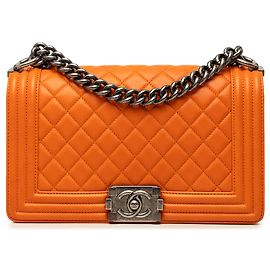 Chanel Orange Old Medium Quilted Lambskin Boy Flap Orange