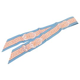 Hermès Blue Bride de Cour Silk Twilly Scarf Blue Light blue