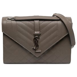 Autre Marque Borsa a Busta Saint Laurent Brown Medium Grain De Poudre Triquilt Monogram Marrone Taupe