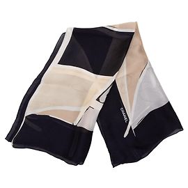 Chanel Black CC Geometric Print Silk Scarf Black