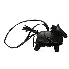 Hermès Black Milo Lambskin and Merinos Wool Rodeo Robeo Plush Charm PM Black