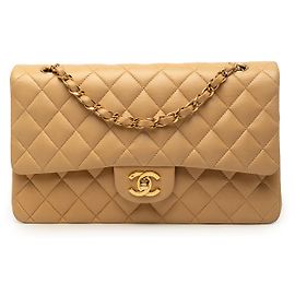 Chanel Beige Medium Classic Lambskin Double Flap Bege