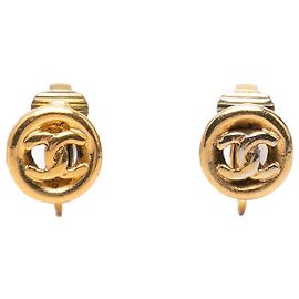 Boucles d'oreilles clips rondes Chanel Gold CC plaquées or Doré