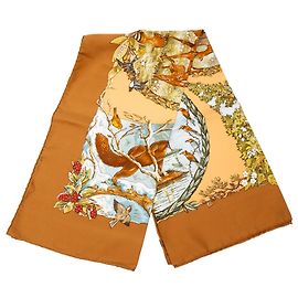 Lenço de seda Hermès Brown Les Quatre Saisons 90 Marrom Outro