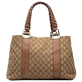 Sac cabas Gucci Beige Medium GG Canvas Bamboo Libeccio Beige