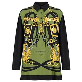 Hermès Brides de Gala Silk and Cotton Blouse Green Black Black Green