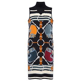 Robe en maille Hermès motif cheval col roulé Noir Multicolore
