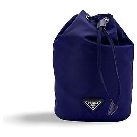 Prada Drawstring Wristlet Bucket Tessuto Small Navy blue