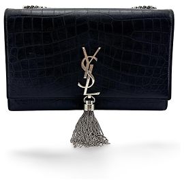 Autre Marque Saint Laurent Classic Monogram Tassel Crocodile Embossed Leather Medium Noir