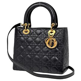 Christian Dior Lady Medium Cannage 2-Way Lederhandtasche Schwarz