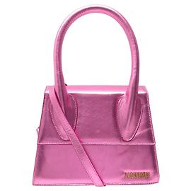 JACQUEMUS LE GRAND CHIQUITO IRIDESCENT PINK LEATHER HANDBAG WITH SHOULDER STRAP Pink