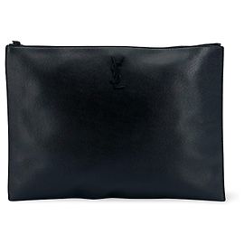 Autre Marque Porta-documentos com zíper Saint Laurent em couro Large Preto