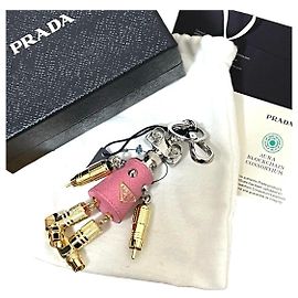 Chaveiro Pingente Prada Robot em couro e metal Prata Rosa Dourado