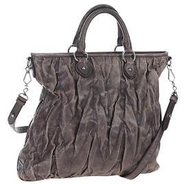 Miu Miu Hand Bag Leather 2way Gray Silver Other