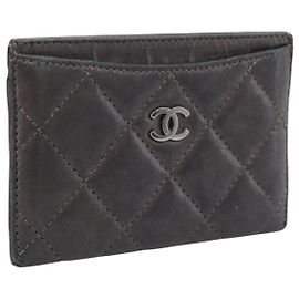 CHANEL Matelassé Kartenetui Lammleder Grau Silver CC Andere