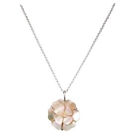 CHANEL Camelia Halskette Metall Silber CC Andere