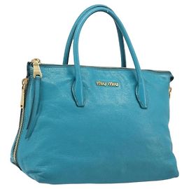 Miu Miu Tote Bag Couro Azul Claro Dourado Outro