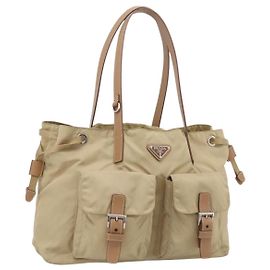 PRADA Tote Bag Nylon Beige Silver Otro
