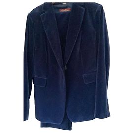 Max Mara Studio Navy Blue Velvet Pantsuit