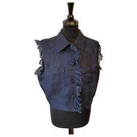 Chanel Jeans-Weste mit Spitzendetails Dunkelblau