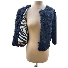 Autre Marque Black Faux Fur Reversible Jacket with Animal Print Lining Black Multiple colors
