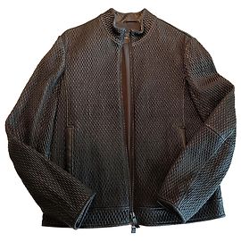 Emporio Armani Veste en cuir noir texturé Noir