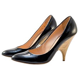 Giuseppe Zanotti Escarpins en Cuir Verni Noir à Talon Bois Marron Noir
