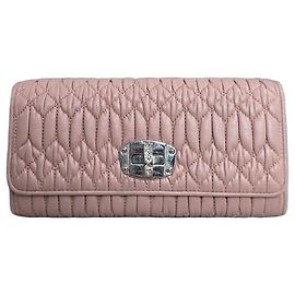 Miu Miu Crystal Quilted Leather Wallet Pink
