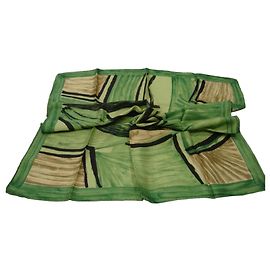 Lenço de seda com estampado abstrato verde e preto