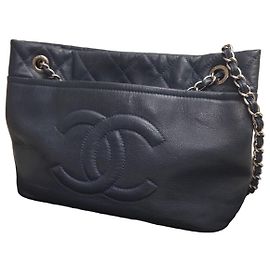 Chanel Shopper gestepptes Leder Handtasche Dunkelblau Dunkelblau