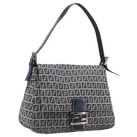 Fendi Zucchino Mamma Baguette Canvas Medium Navy blue