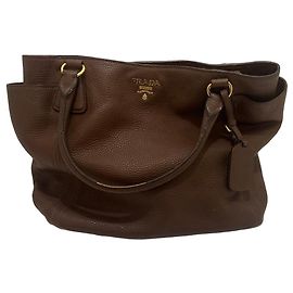 Prada Brown Grained Leather Handbag Brown