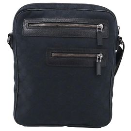 Sac Messenger Gucci avec fermeture éclair frontale en toile et cuir Small Noir