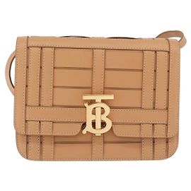 Burberry TB Flap Woven Leather Small Beige