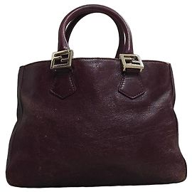 Fendi Twins Leather Handbag Dark red