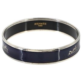 Hermès Bracelet Jonc Hermes Email PM Argenté Bleu Marine