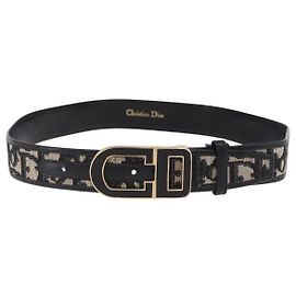 Christian Dior D Buckle Belt Canvas and Leather Navy blue
