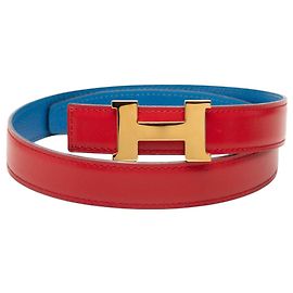 Cinto Reversível Hermès Constance H em couro Box Calf e Courchevel azul Azul