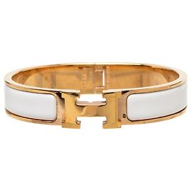 Hermès Clic H Armband PM schmal aus Emaille in Weiß Weiß