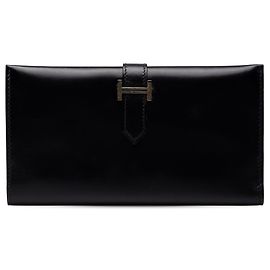 Cartera larga Hermès Bearn en piel Box Calf negra Negro