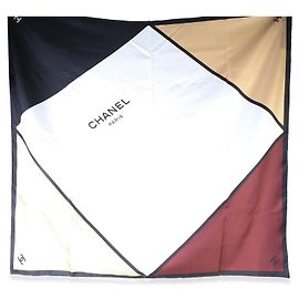 Chanel Ecru Beige Burgundy Black Silk Square Scarf Other