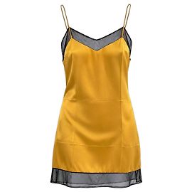 Abito corto Gucci in seta gialla e tulle nero Nero Giallo