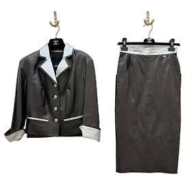 Chanel Black Lambskin Leather Two-Piece Suit Set  Sz.40/36 Pre-owned Other