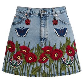 Gucci Bestickter Denim Minirock Pre-Fall 2016 Rot Blau