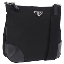 Borsa Messenger Prada in Tessuto con pelle, taglia Medium Nero
