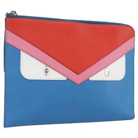 Pochette Fendi Monster en cuir Medium Bleu